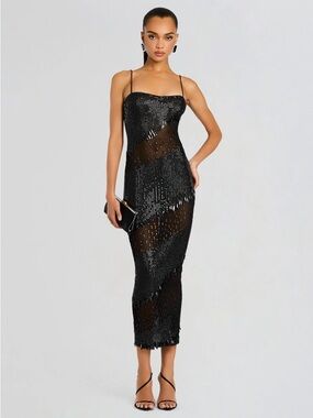 Retrofete Black Carmine sequin midi dress Small Sz S new w tags